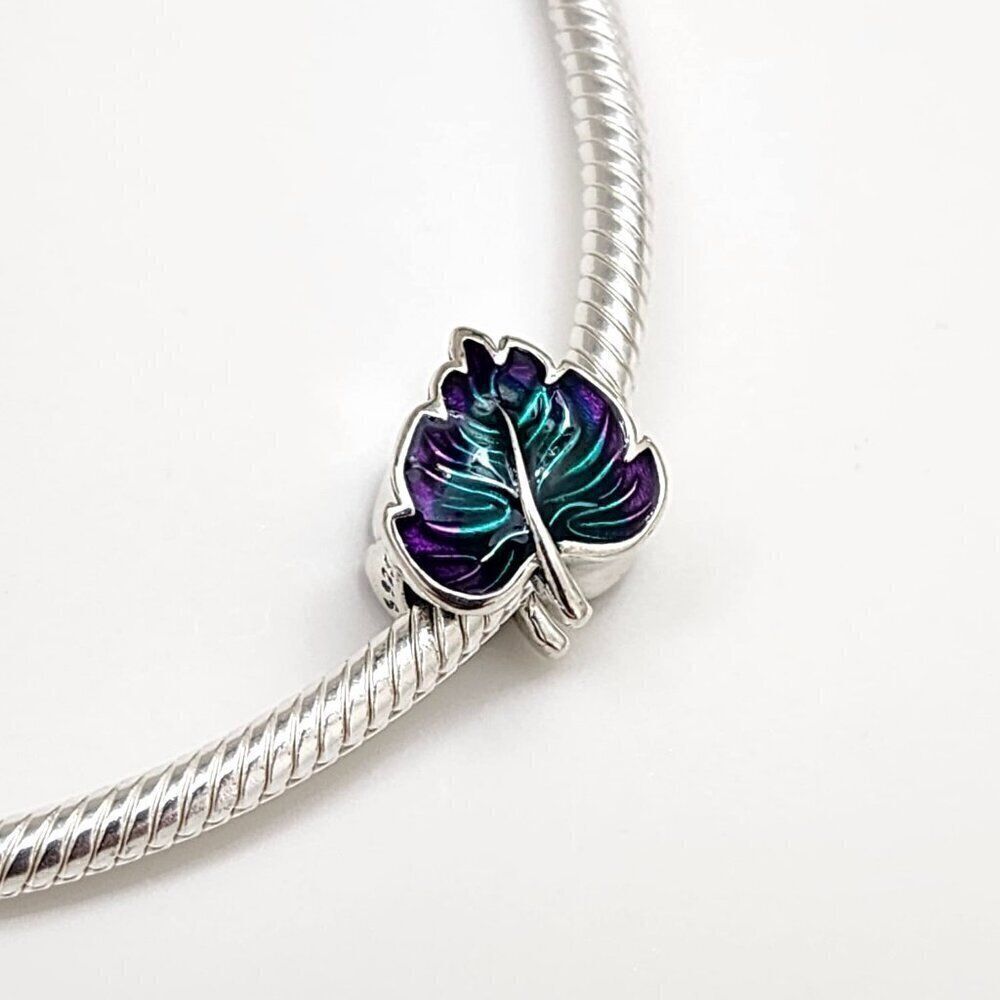 Pandora Purple & Green Leaf Enamel Charm - Picture 4 of 5